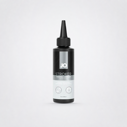 Jo Stroker Water Based Lubricant on The Luv Coach approved neutral studio background