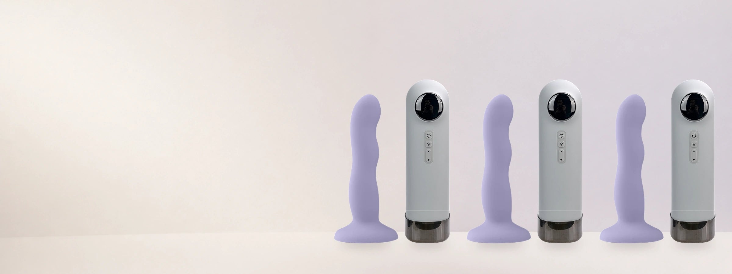 A curated lineup of sex toys displayed on a soft editorial ledge.