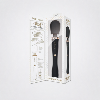 Lux Couture Wand open package and instruction panel on the Luv Coach grey studio background