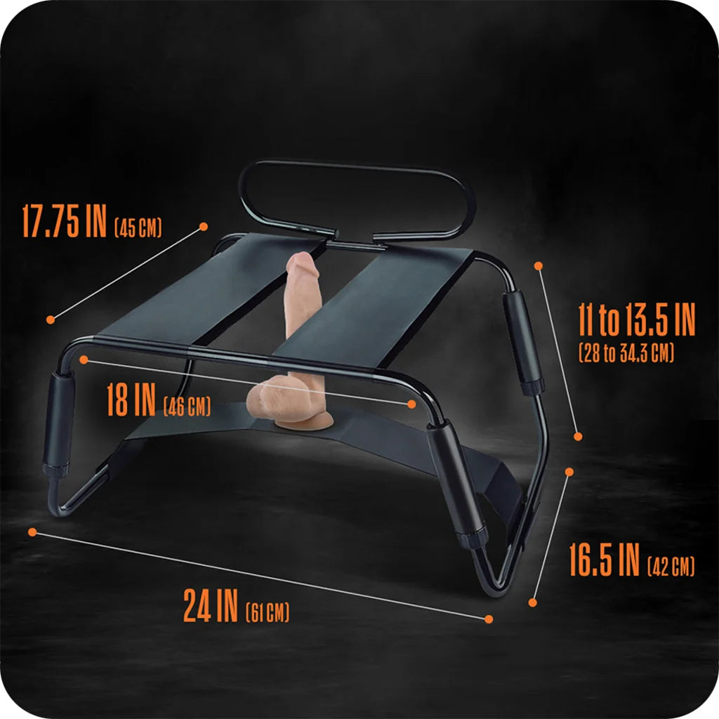 Surrender Sex Chair dimensions and adjustable height diagram
