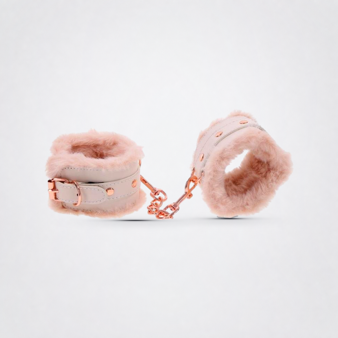 Peaches ‘n Creame Fur Handcuffs on The Luv Coach approved neutral studio background