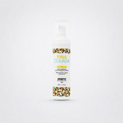 Piña Colada | Exsens warming lickable massage oil bottle on The Luv Coach neutral studio background