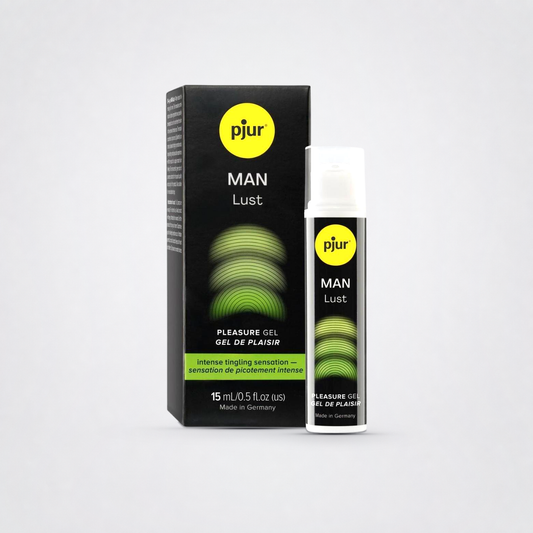 Man Lust Pleasure Gel - Intense Tingling on The Luv Coach approved neutral studio background