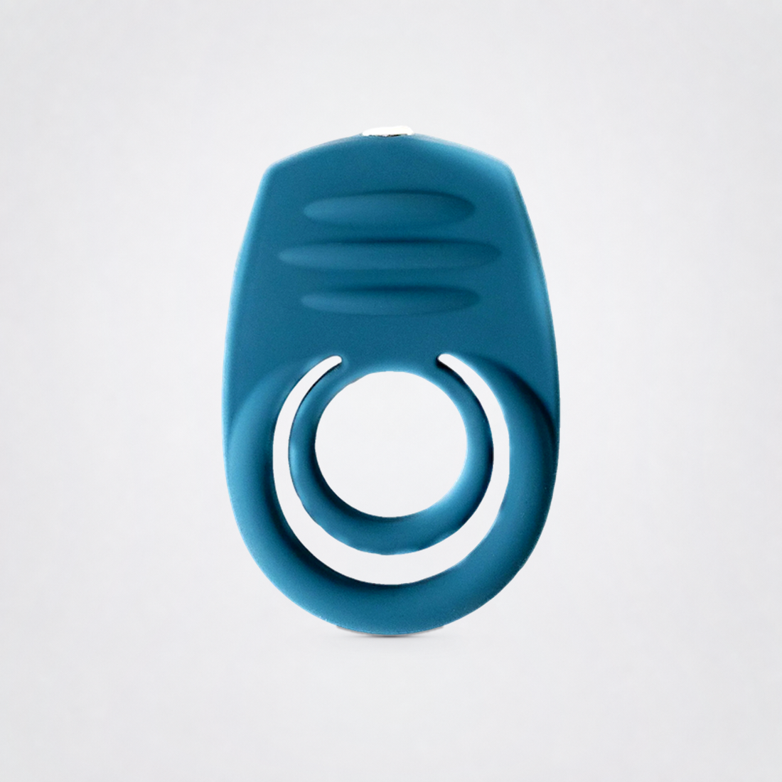 Ring My Bell double vibrating C-ring in teal on the Luv Coach neutral studio background