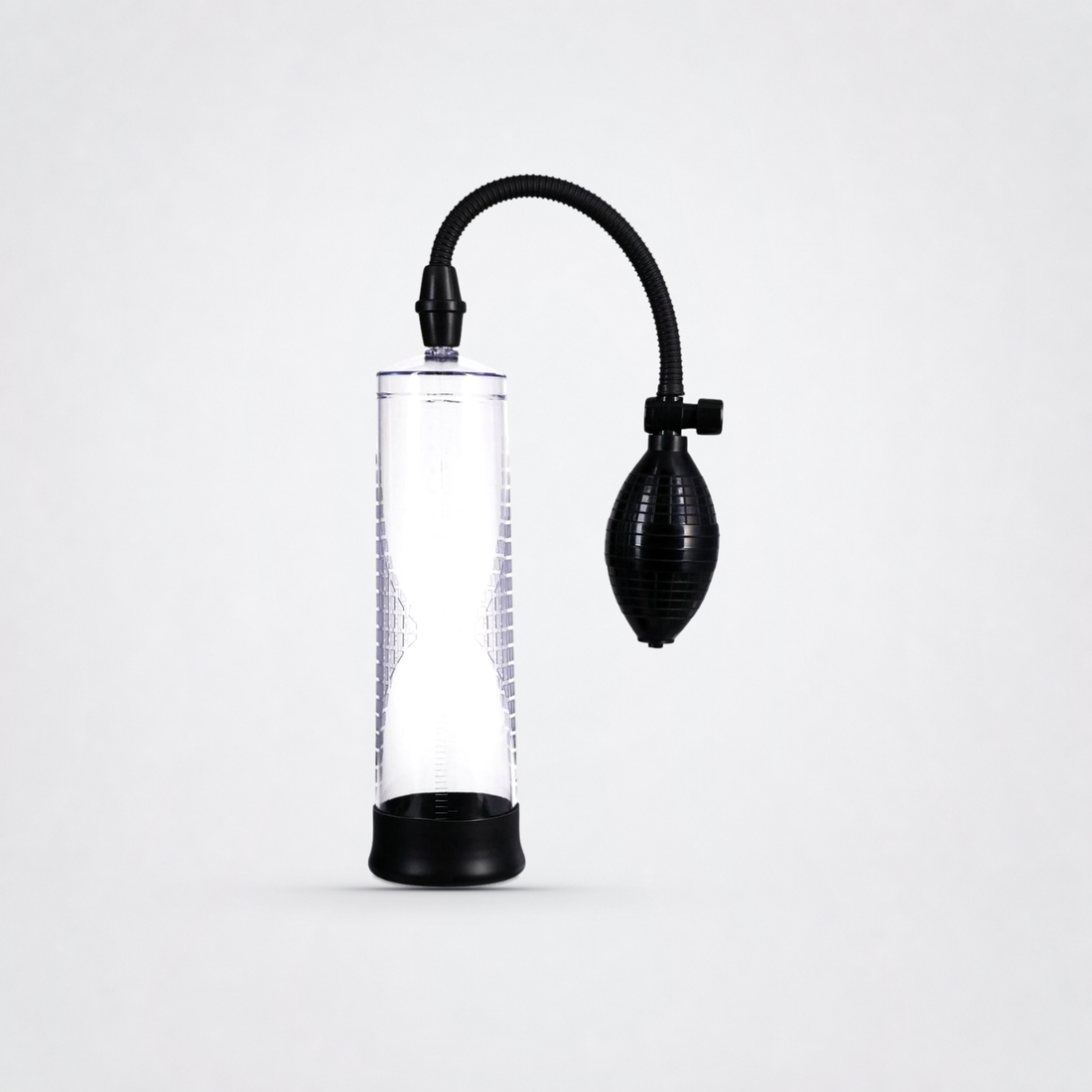 Rock Solid Classic penis pump on the Luv Coach neutral gray studio background