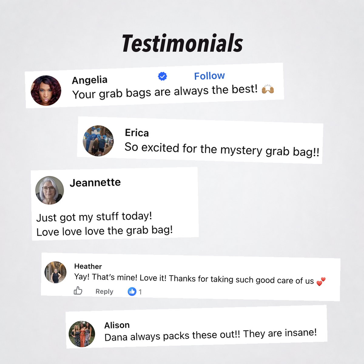 Customer testimonials about The Luv Coach mystery grab bags
