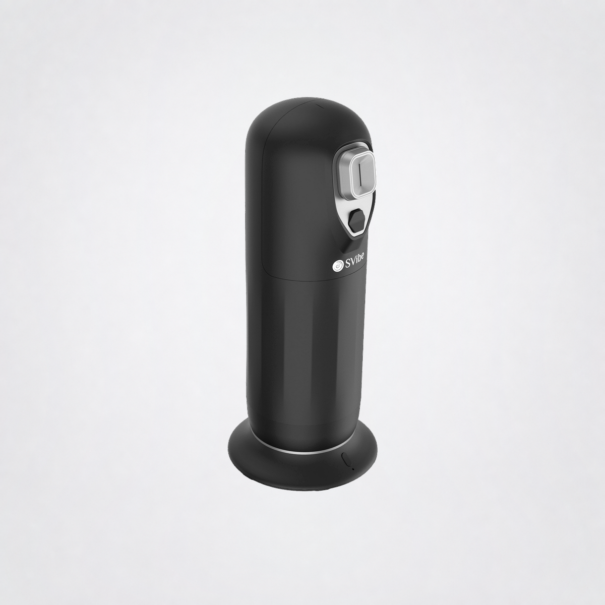 Side angle of the black SVIBE JET 3-in-1 massager on The Luv Coach grey studio background