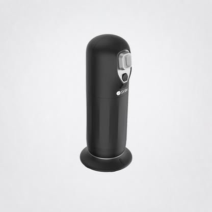 Side angle of the black SVIBE JET 3-in-1 massager on The Luv Coach grey studio background
