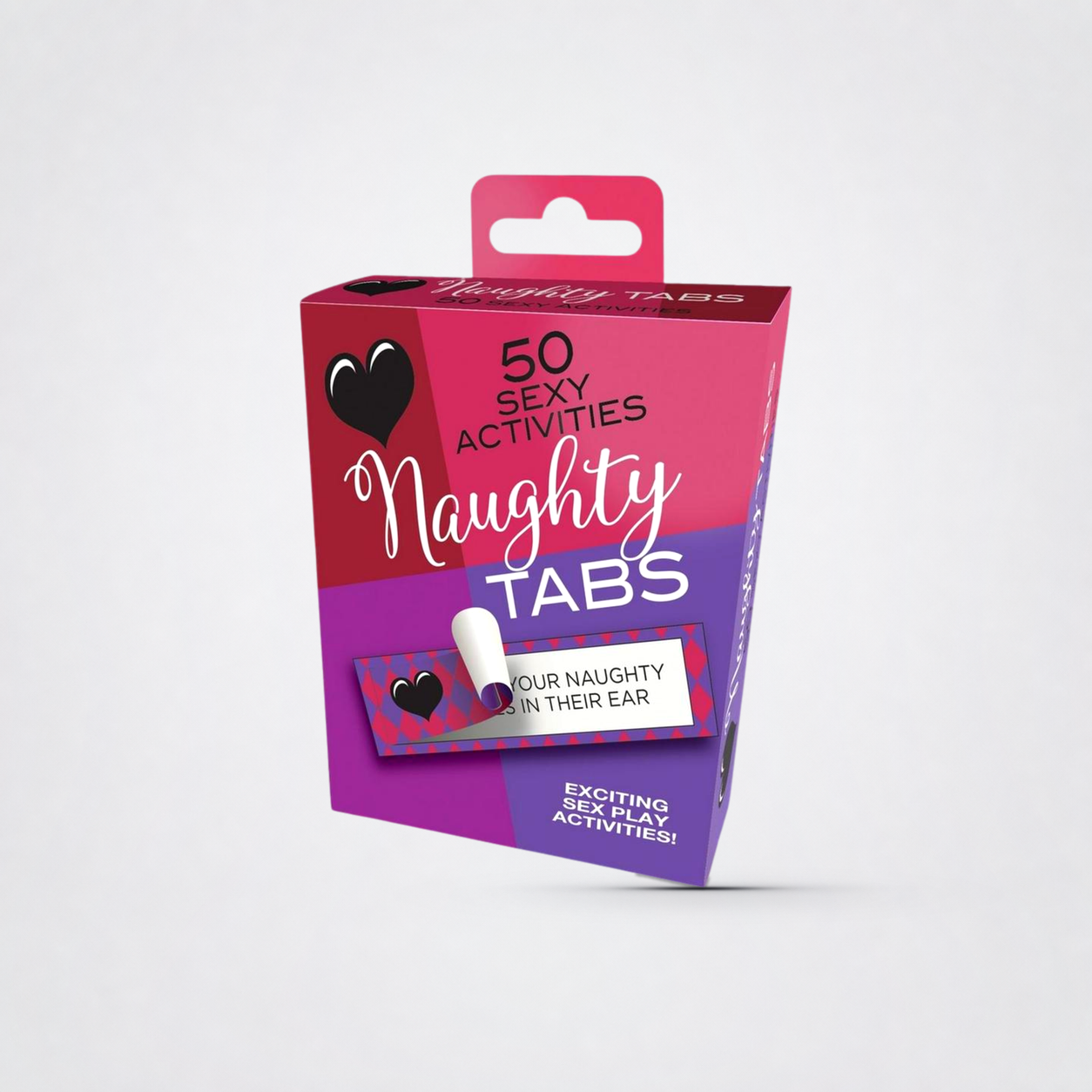Naughty Tabs Couples Game on The Luv Coach approved neutral studio background