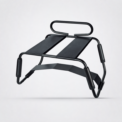 Black Temptasia Surrender Sex Chair on The Luv Coach neutral studio background
