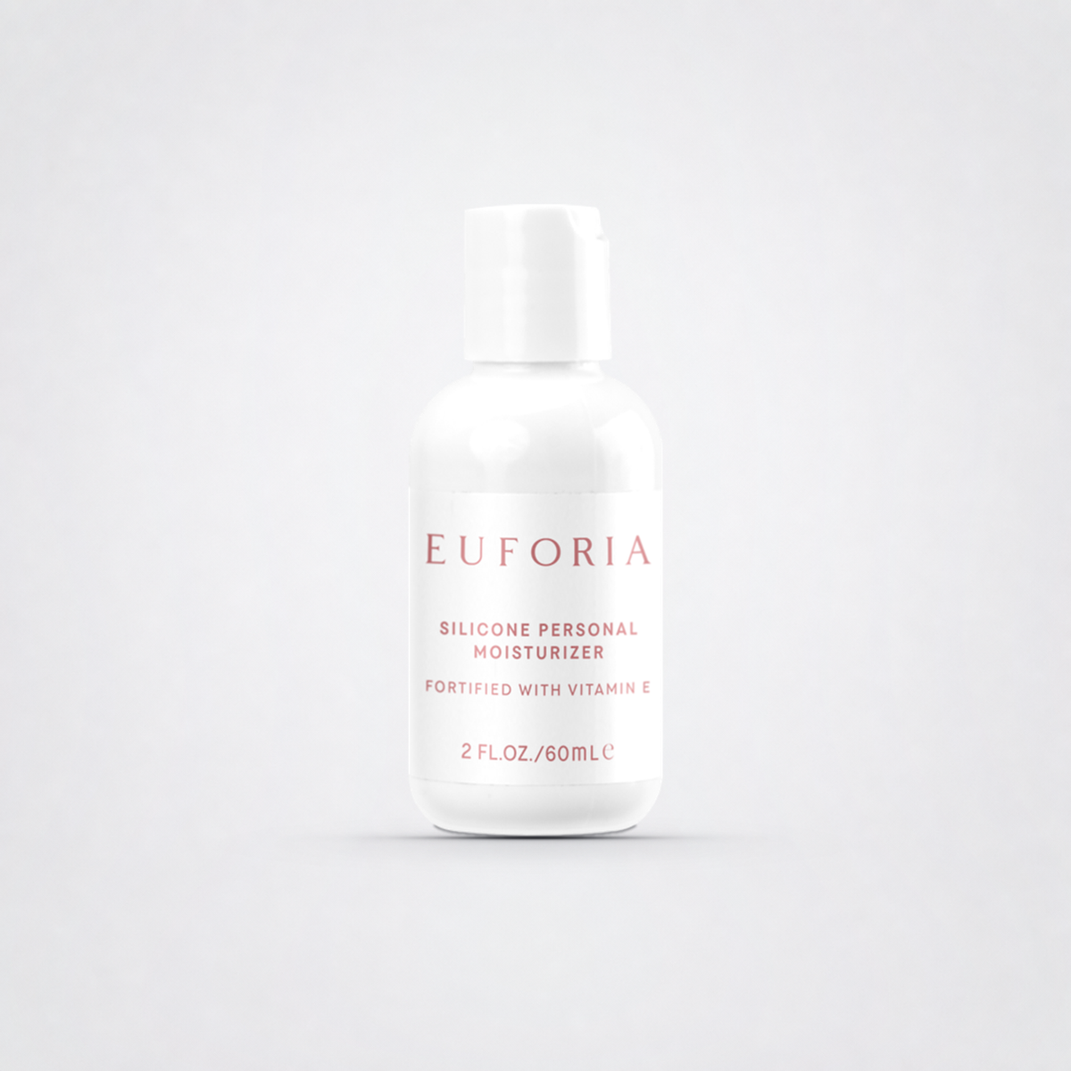Euforia Silicone Personal Moisturizer bottle on a neutral grey studio background