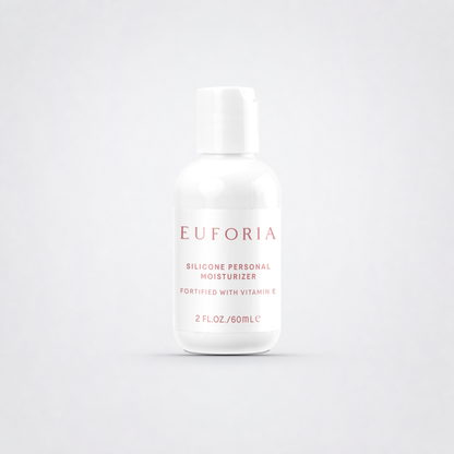 Euforia Silicone Personal Moisturizer bottle on a neutral grey studio background
