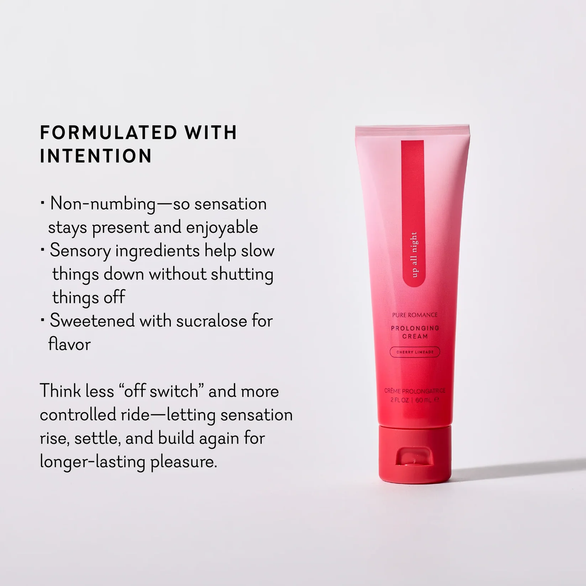 Up All Night prolonging cream formulated with intention product features