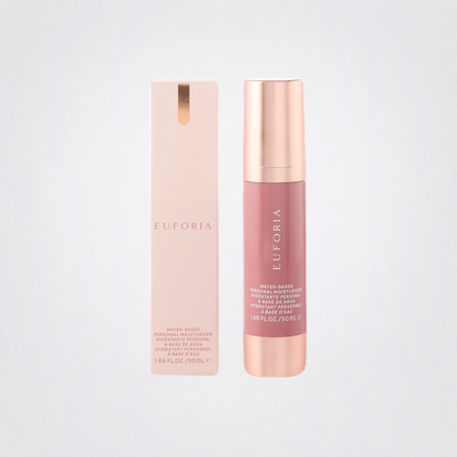 Euforia Water-Based Personal Moisturizer with retail box on neutral grey background