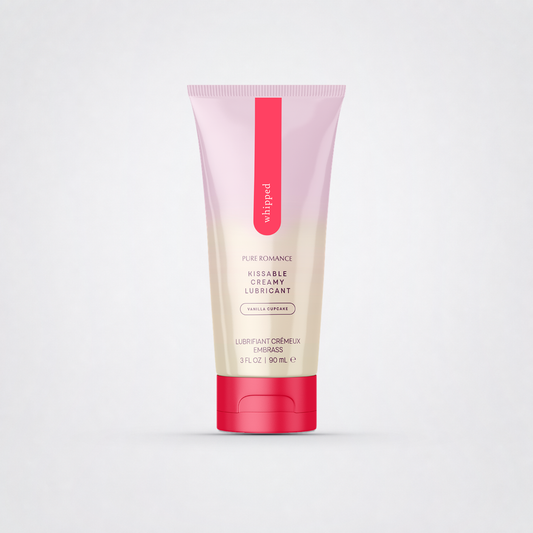 Whipped Vanilla Cupcake lubricant on The Luv Coach approved gray studio background