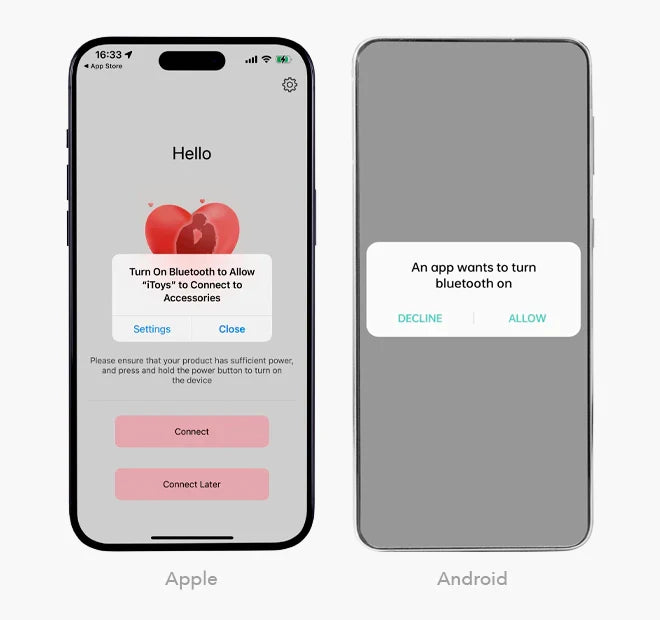 Prompts to turn on Bluetooth on Apple and Android phones