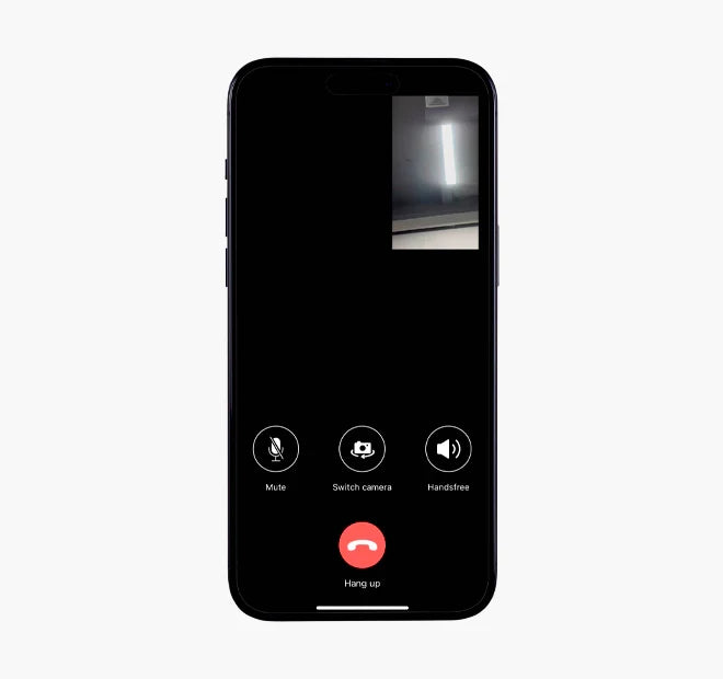 Mute, camera, speaker and hang-up controls during an iToys video call