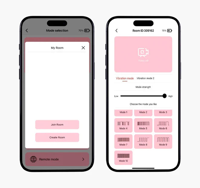 Remote Mode Create Room screen and room control screen in the iToys app