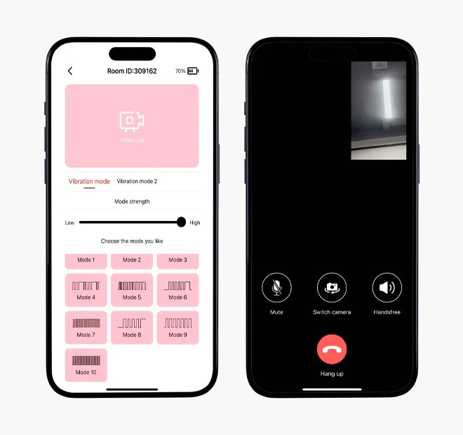Remote Mode controls and video call screen in the iToys app