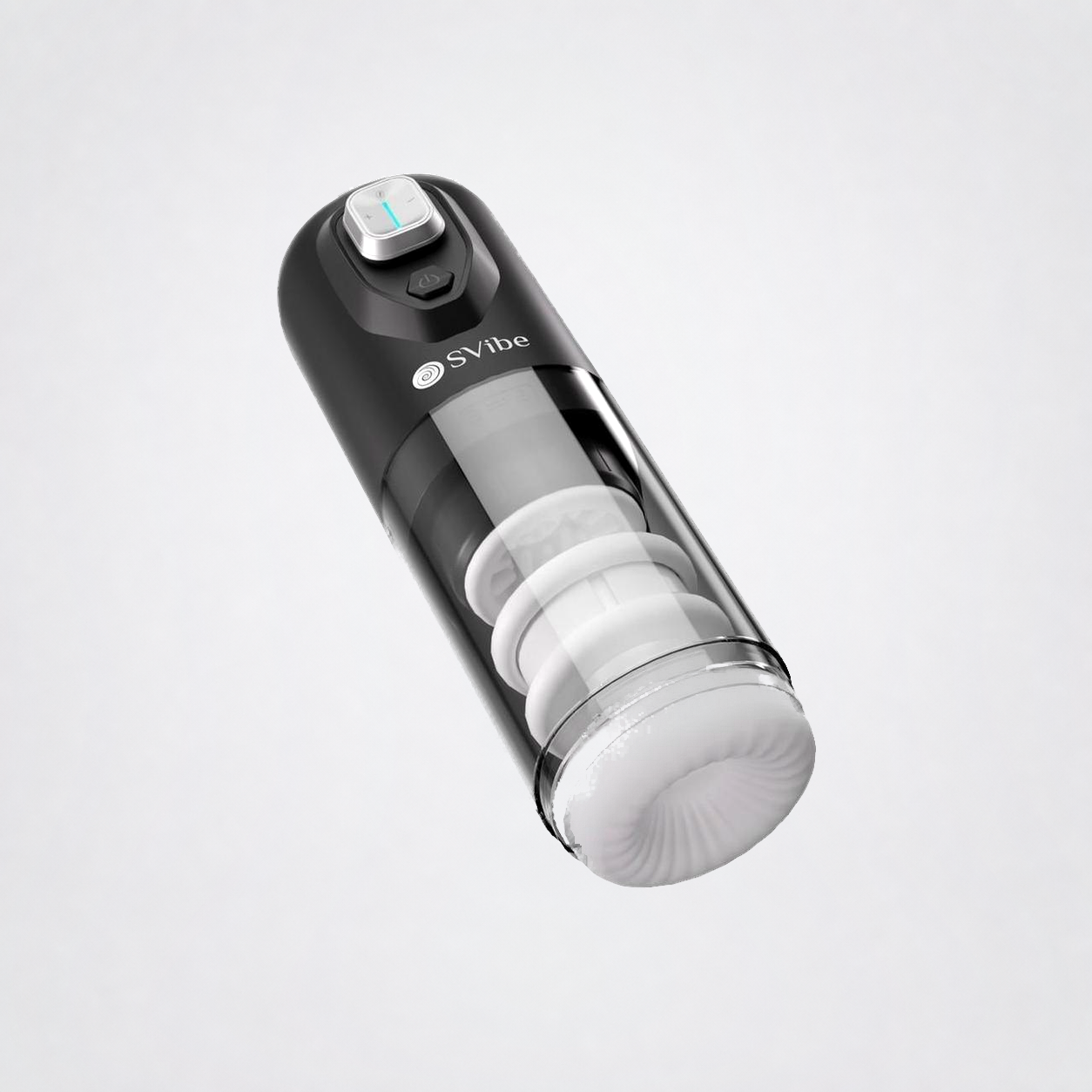 Angled view of the SVibe Spark showing the soft opening and transparent motion chamber