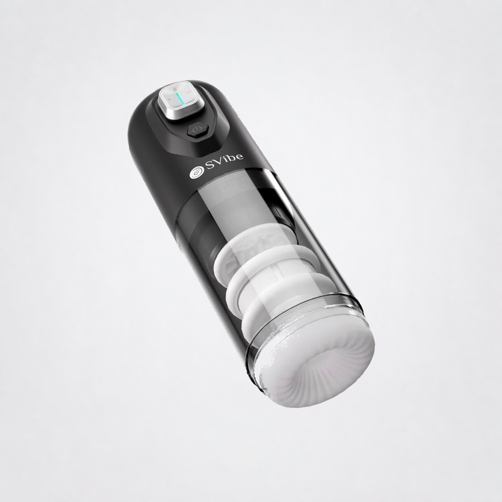 Angled view of the SVibe Spark showing the soft opening and transparent motion chamber