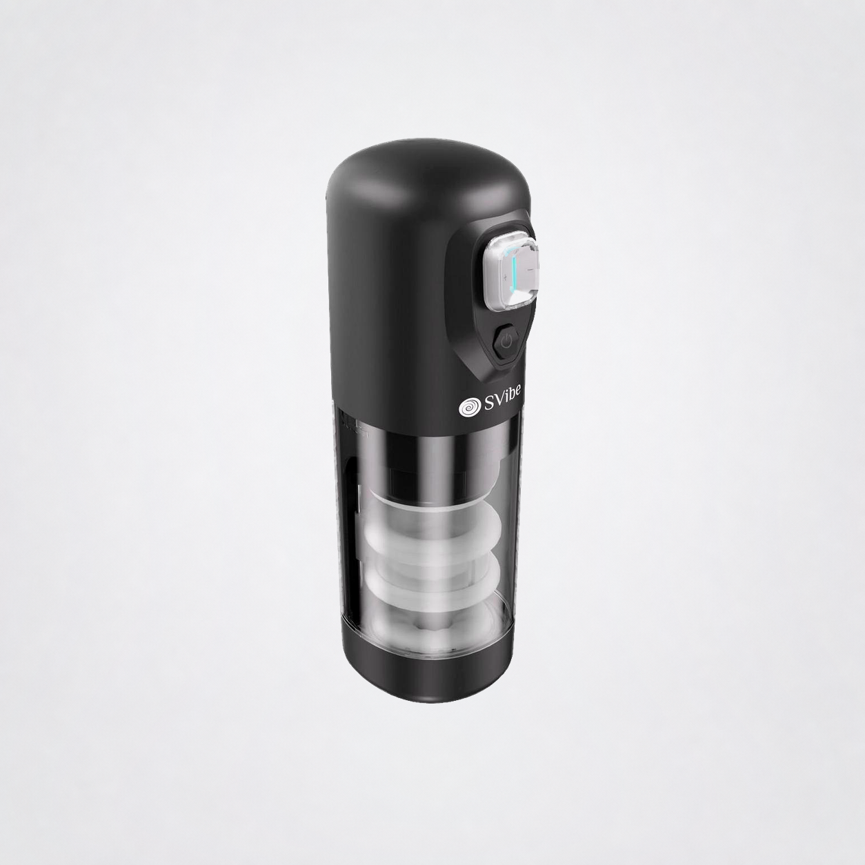 Upright angled view of the SVibe Spark rotating and thrusting massager