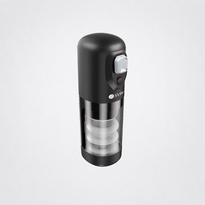 Upright angled view of the SVibe Spark rotating and thrusting massager