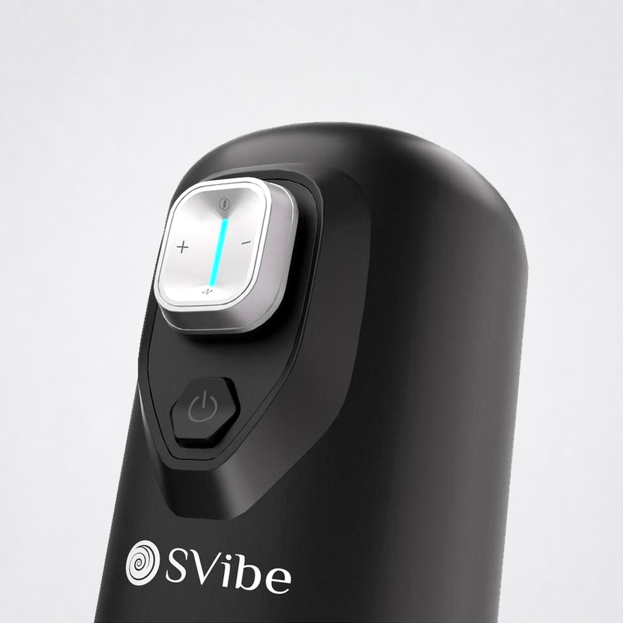 Close-up of the SVibe Spark intensity and power controls anchored to the bottom of the frame