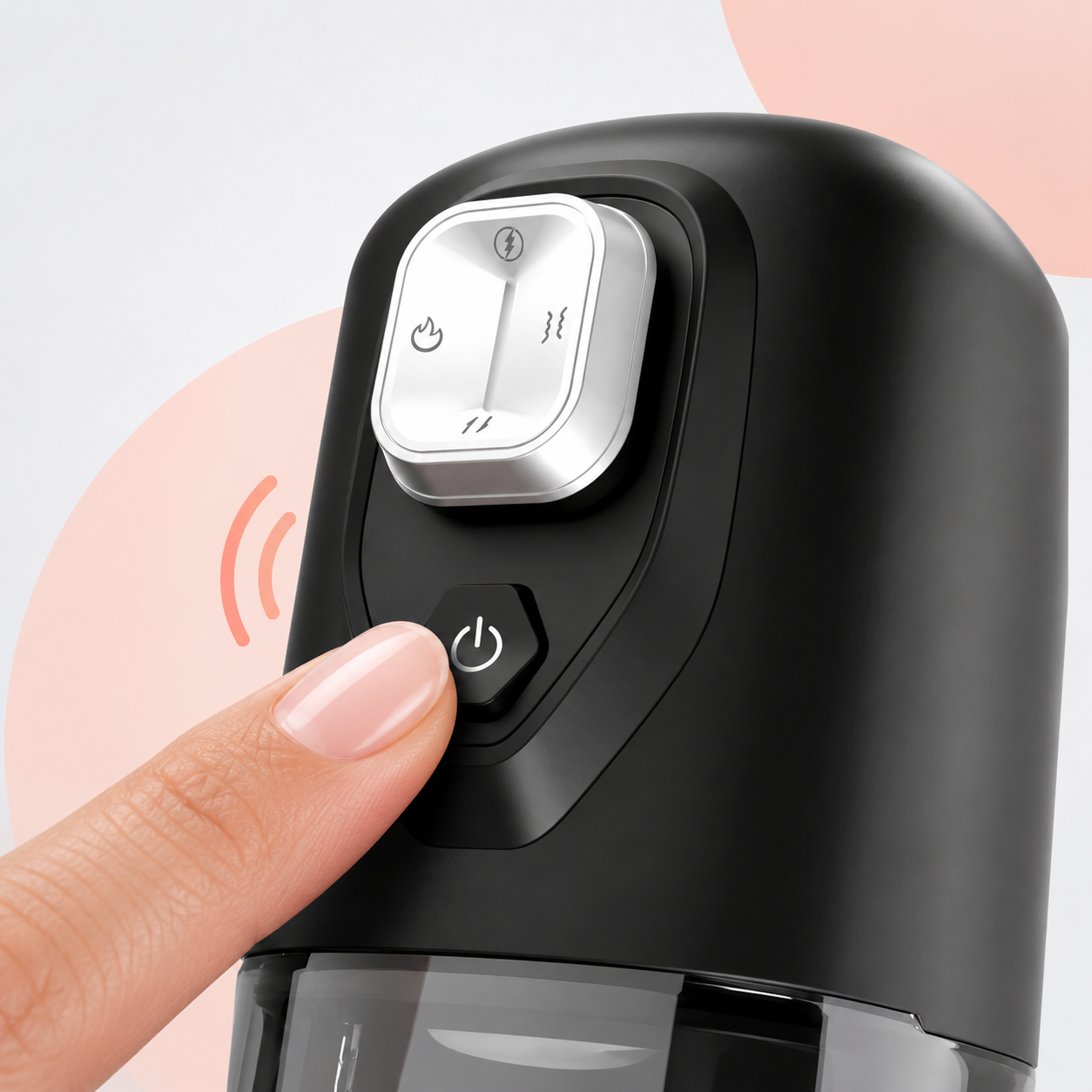 A fingertip selecting a gentle starting setting on the VOLT controls